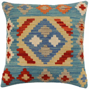 handmade Traditional Pillow Blue Rust Hand-Woven SQUARE 100% WOOL Hand woven turkish pillow2' x 2'